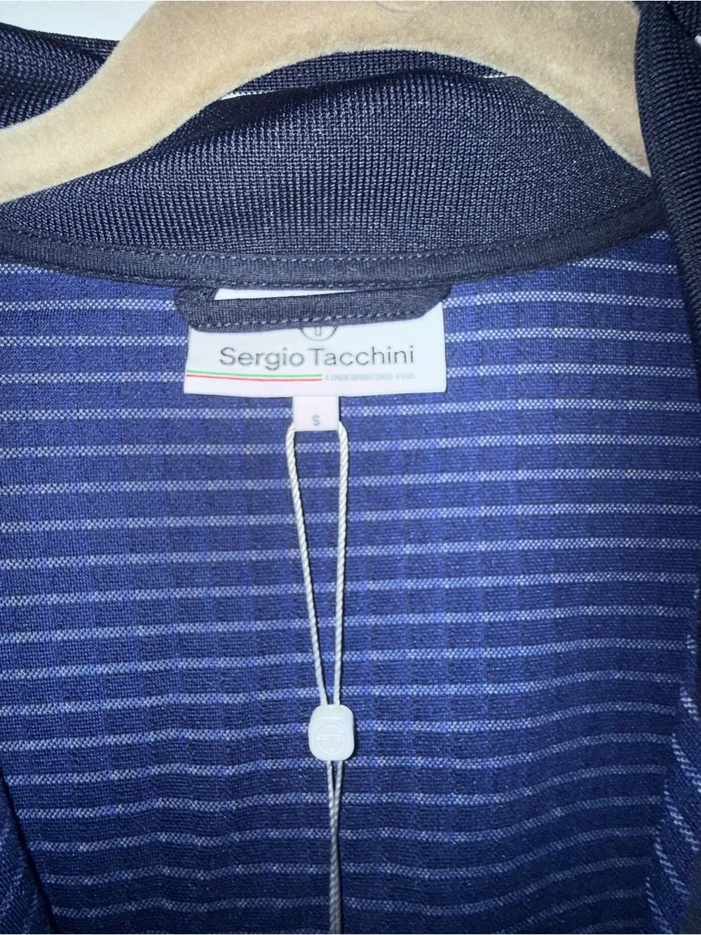 Sergio Tacchini Navy and Gray Striped Track Jacket